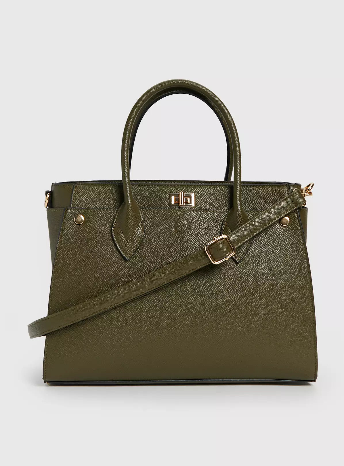 Tu Khaki Green Three Compartment Tote Womens Bag