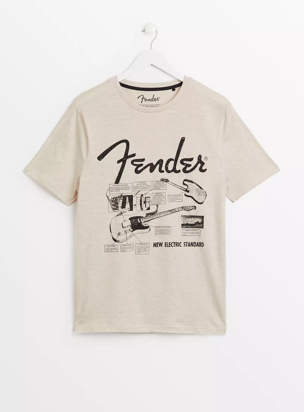 Tu Fender Light Grey Marl Guitar Graphic Mens T-Shirt