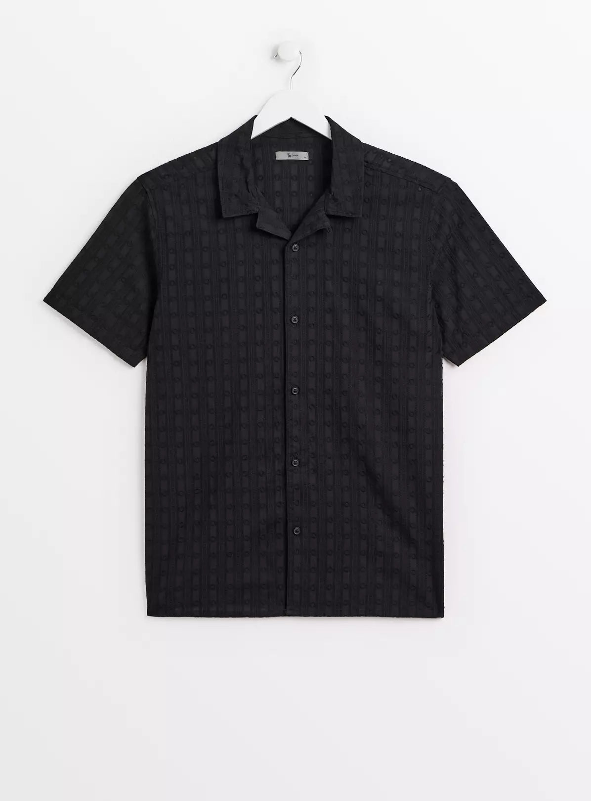 Tu Black Short Sleeve Broderie Mens Shirt