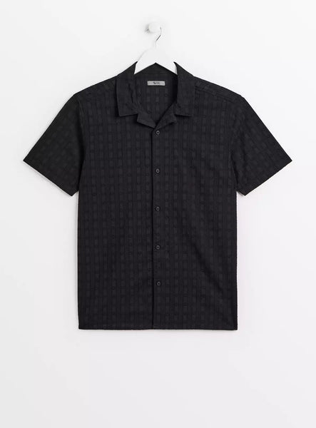 Tu Black Short Sleeve Broderie Mens Shirt