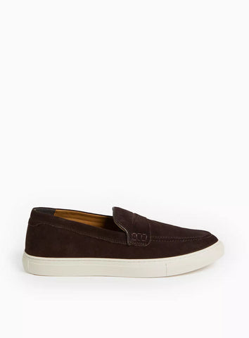 Tu Dark Brown Leather Suede Cupsole Mens Loafers