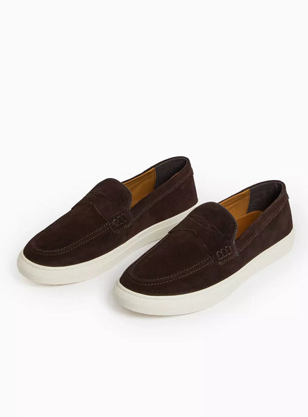 Tu Dark Brown Leather Suede Cupsole Mens Loafers