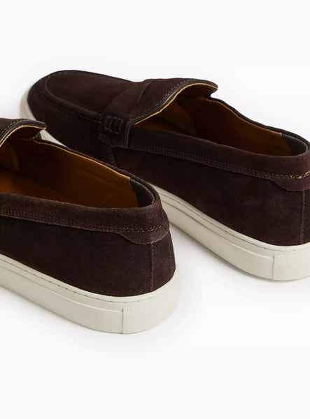 Tu Dark Brown Leather Suede Cupsole Mens Loafers