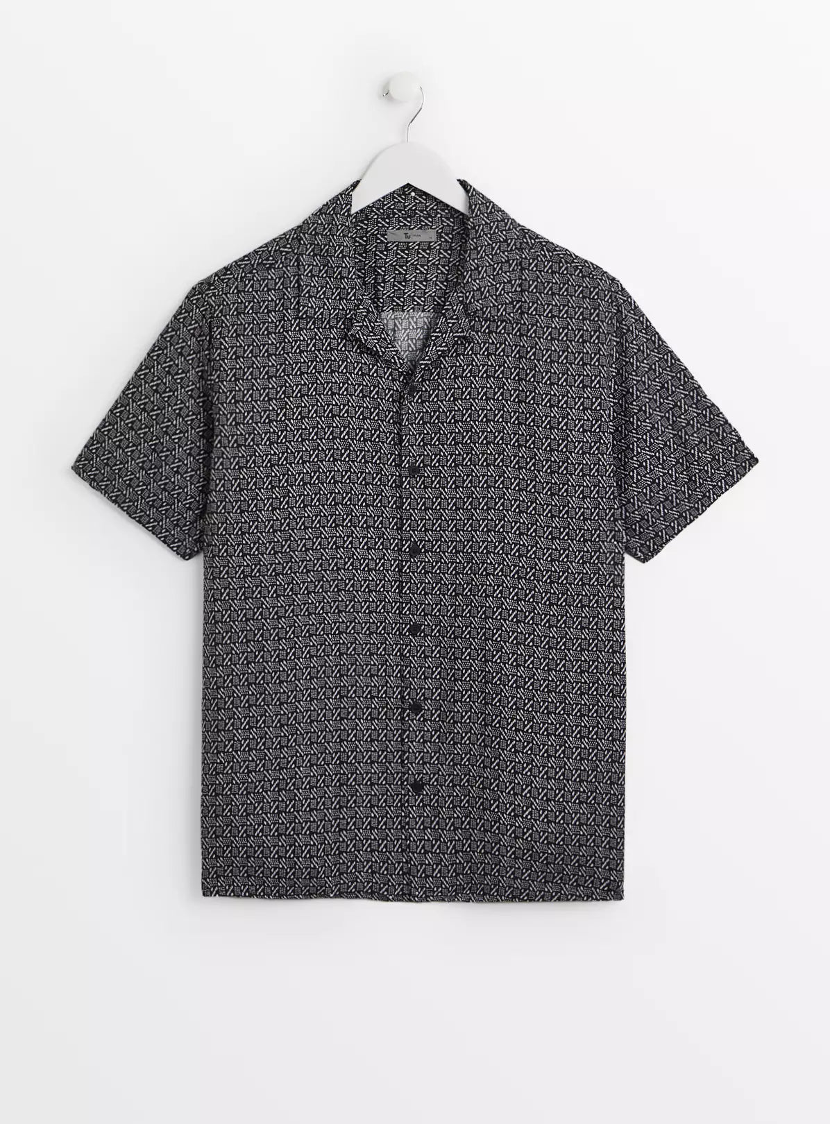 Tu Monochrome Geometric Viscose Short Sleeve Mens Shirt