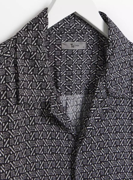 Tu Monochrome Geometric Viscose Short Sleeve Mens Shirt