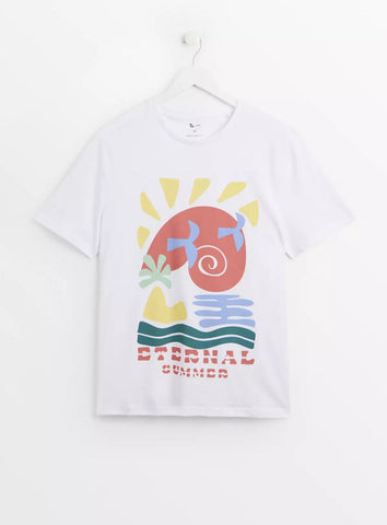 Tu White Abstract Eternal Summer Print Mens T-Shirt