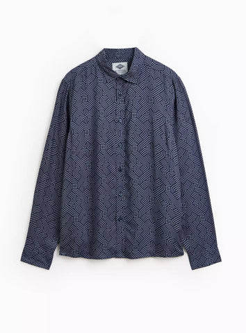 Union Works Navy Geometric Printed Long Sleeve Mens Shirt