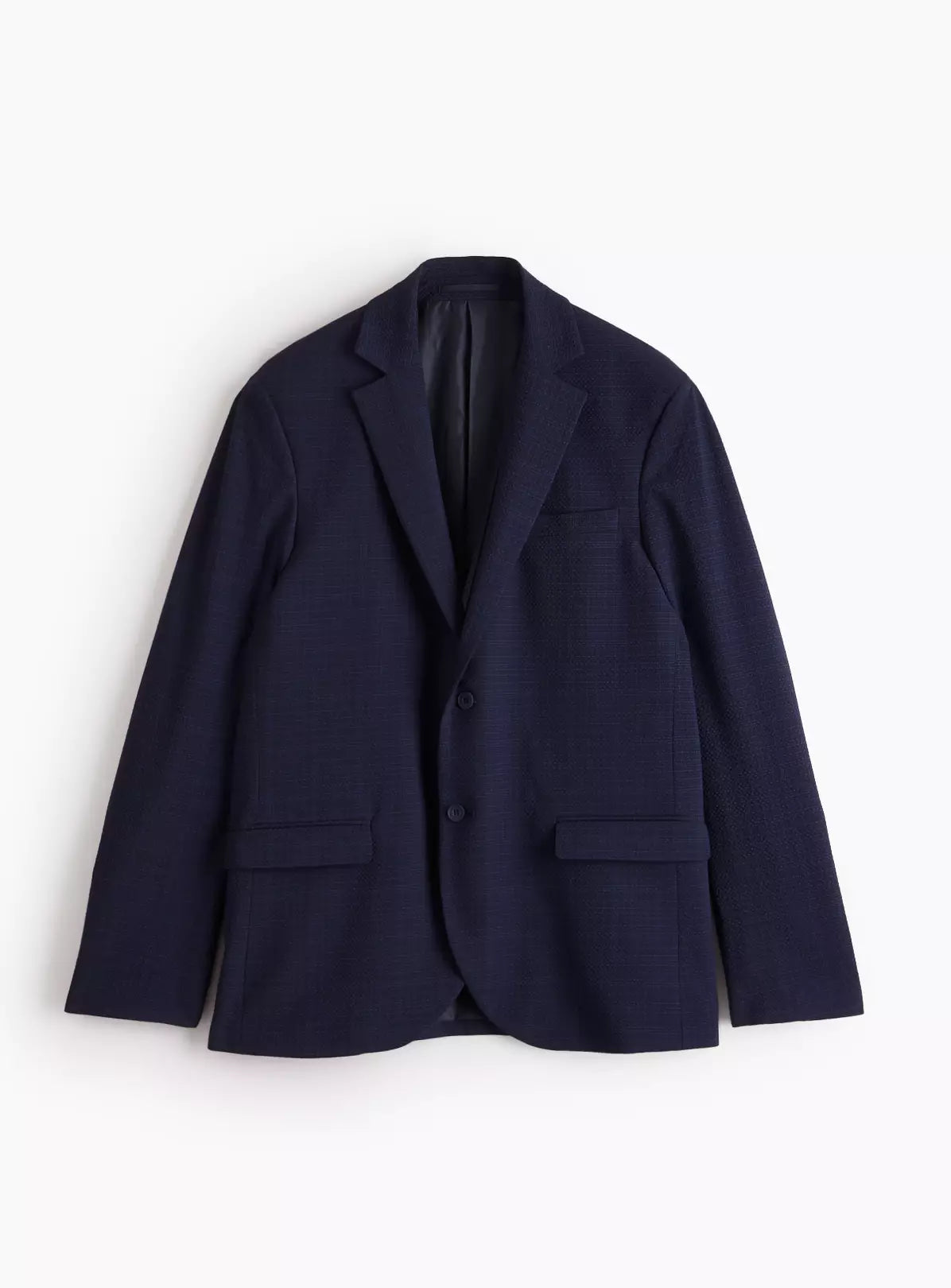 Union Works Navy Blue Textured Check Slim Fit Mens Blazer