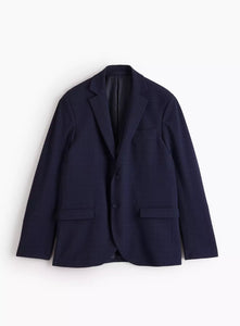 Union Works Navy Blue Textured Check Slim Fit Mens Blazer