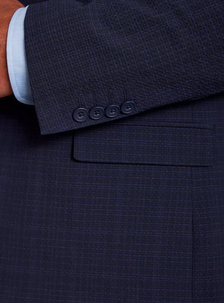 Union Works Navy Blue Textured Check Slim Fit Mens Blazer
