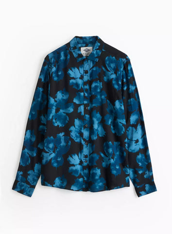 Union Works Blue & Black Inked Floral Printed Long Sleeve Mens Shirt