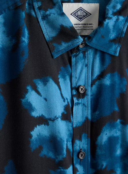 Union Works Blue & Black Inked Floral Printed Long Sleeve Mens Shirt