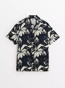 Union Works Navy Abstract Floral Print Short Sleeve Mens Shirt