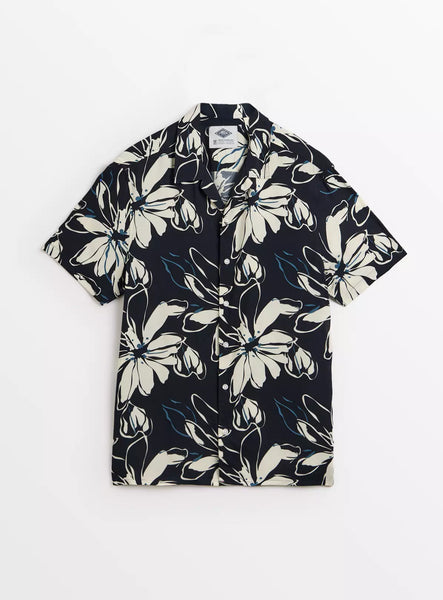 Union Works Navy Abstract Floral Print Short Sleeve Mens Shirt