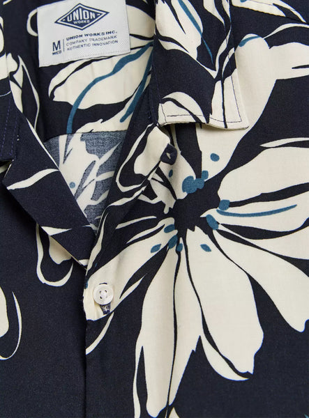 Union Works Navy Abstract Floral Print Short Sleeve Mens Shirt