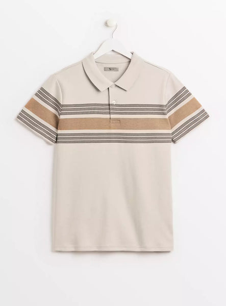 Tu Neutral Stripe Short Sleeve Mens Polo Shirt