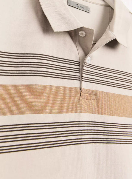 Tu Neutral Stripe Short Sleeve Mens Polo Shirt