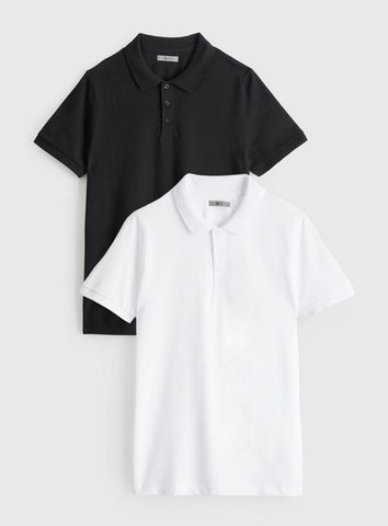 Tu 2 Pack Black & White Pique Mens Polo Shirt