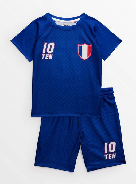 Tu Blue France Football Older Boys Shirt & Shorts Jersey Set