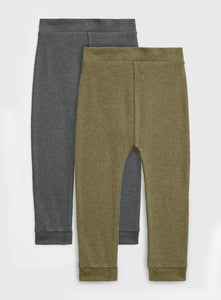 Tu Khaki &Charcoal 2 Pack Ribbed Younger Boys Leggings