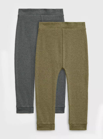 Tu Khaki &Charcoal 2 Pack Ribbed Younger Boys Leggings