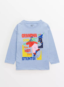 Tu Blue Grandma Print Long Sleeve Younger Boys T-Shirt