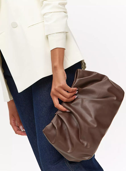 Tu Brown Faux Leather Ruched Detail Womens Clutch Bag