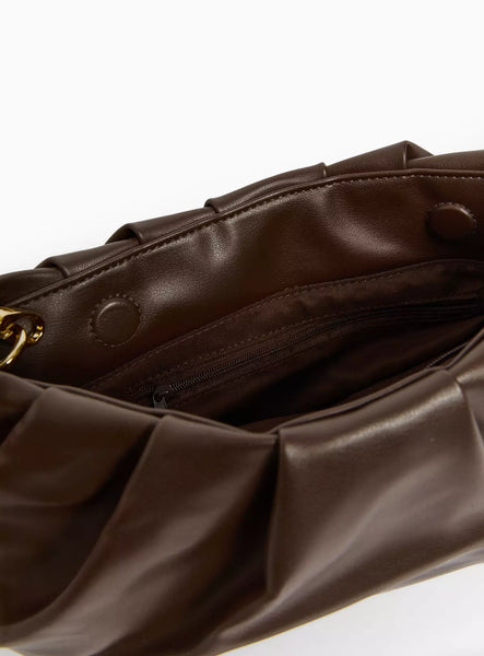 Tu Brown Faux Leather Ruched Detail Womens Clutch Bag
