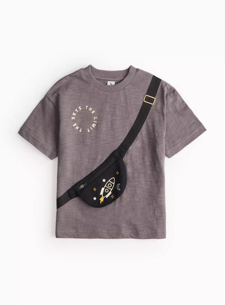 Tu Charcoal Grey Rocket Pouch Younger Boys T-Shirt
