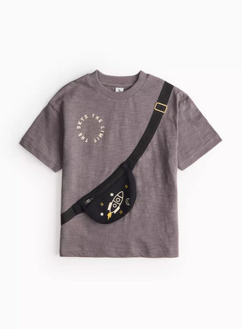 Tu Charcoal Grey Rocket Pouch Younger Boys T-Shirt