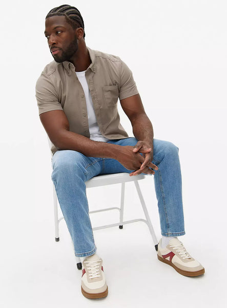 Tu Grey Short Sleeve Slim-Fit Oxford Mens Shirt