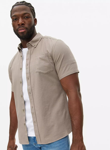 Tu Grey Short Sleeve Slim-Fit Oxford Mens Shirt