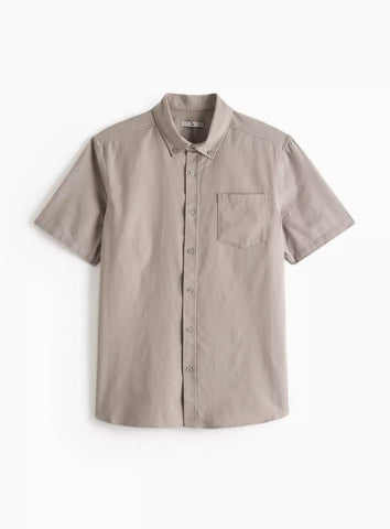 Tu Grey Short Sleeve Slim-Fit Oxford Mens Shirt