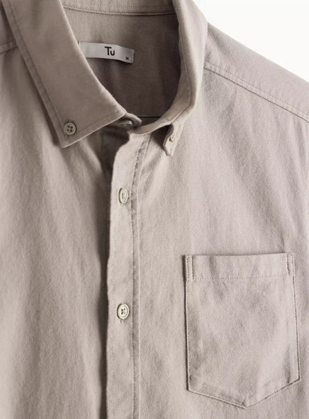 Tu Grey Short Sleeve Slim-Fit Oxford Mens Shirt