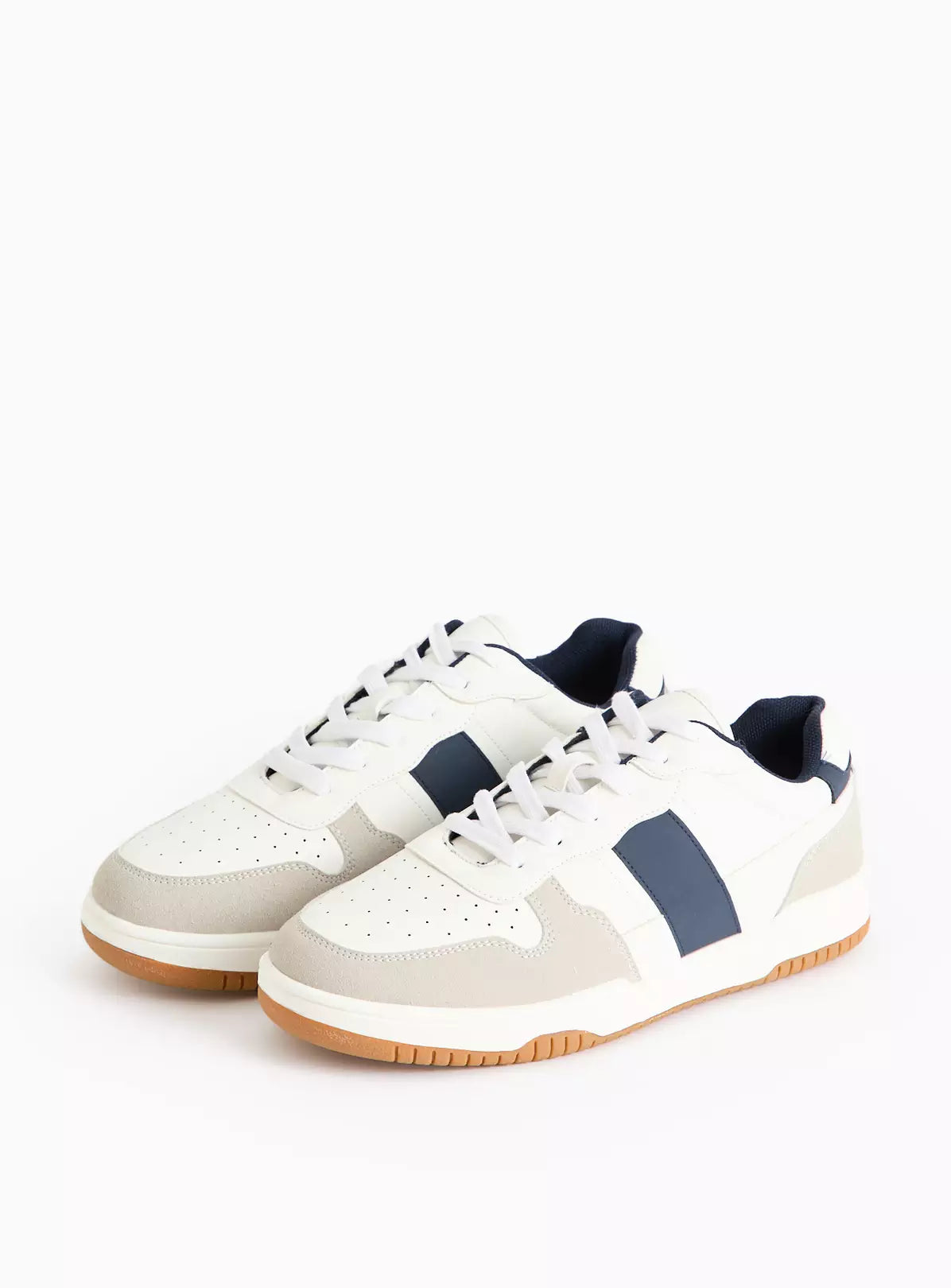 Tu White Contrast Navy Faux Leather Mens Trainers