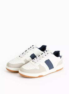 Tu White Contrast Navy Faux Leather Mens Trainers