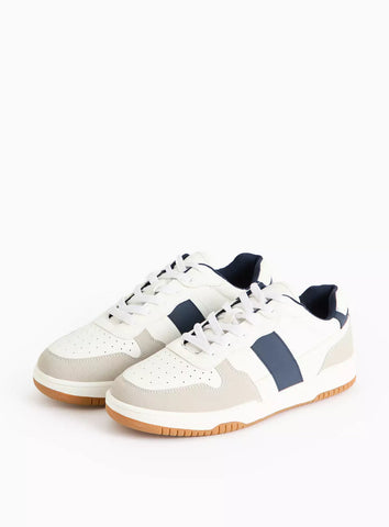 Tu White Contrast Navy Faux Leather Mens Trainers