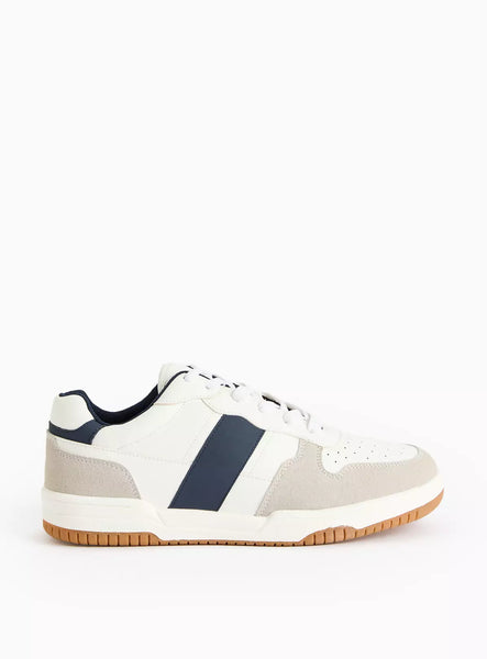 Tu White Contrast Navy Faux Leather Mens Trainers