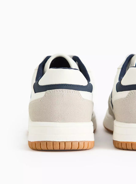 Tu White Contrast Navy Faux Leather Mens Trainers