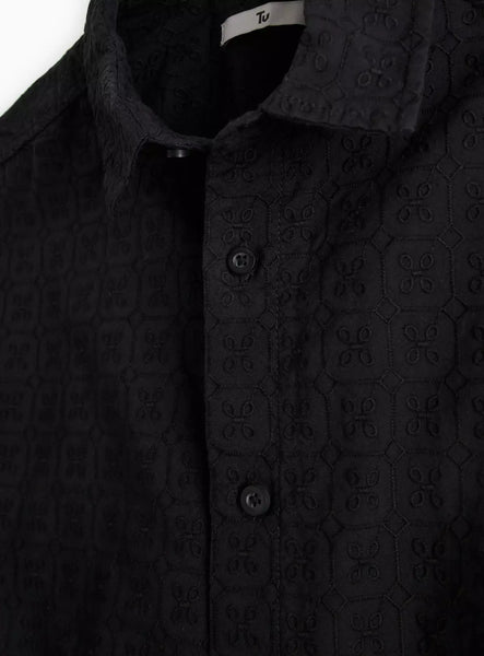 Tu Black Short Sleeve Broderie Mens Shirt