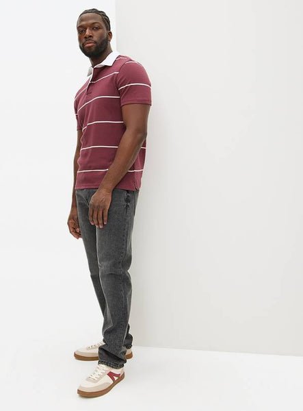 Tu Dark Red Stripe Rugby Mens Short Sleeve  Polo Shirt