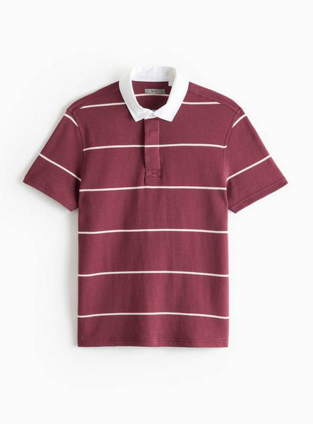 Tu Dark Red Stripe Rugby Mens Short Sleeve  Polo Shirt