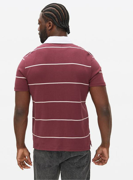 Tu Dark Red Stripe Rugby Mens Short Sleeve  Polo Shirt