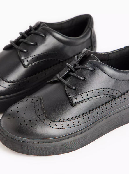 Tu Black Faux Leather Brogue Boys School Shoes