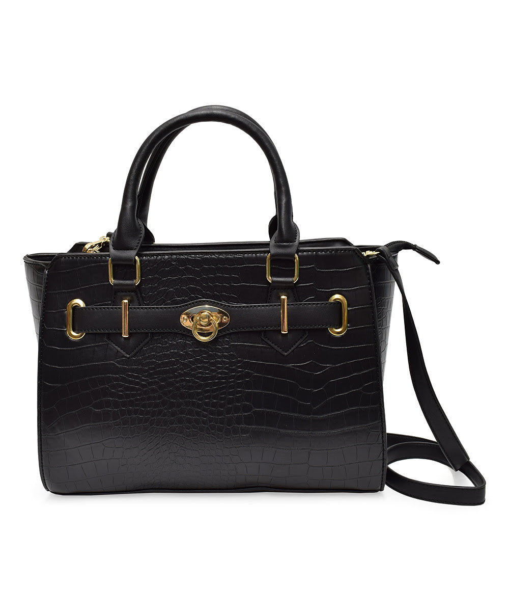 Adrienne Vittadini Black Croc-Embossed Satchel Womens Bag