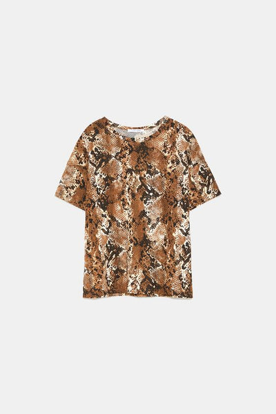 ZARA Short sleeve Snake pattern Womens T-shirt - Stockpoint Apparel Outlet