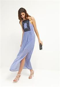 First And I Fijacob Country Blue / Black Maxi Dress - Stockpoint Apparel Outlet