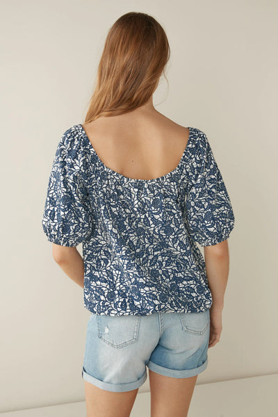 Next Navy Leaf Bubble Hem Womens Top - Stockpoint Apparel Outlet