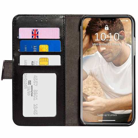 Groov-e Folio Wallet Case Black Faux Leather Wallet Case with Kickstand - IPHONE X/XS - Stockpoint Apparel Outlet