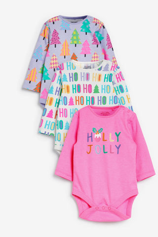Next 3 Pack Xmas Baby Girls Bodysuits - Stockpoint Apparel Outlet